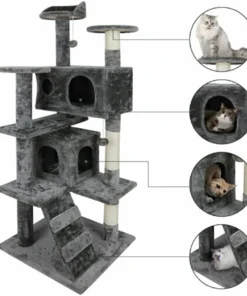 55" Sturdy Cat Tree Tower – Large Activity Center Condo with Scratching Posts & Cozy Resting Spaces