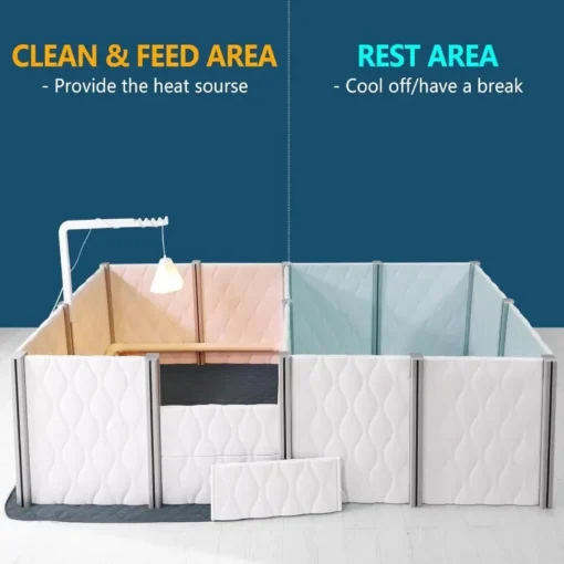 Safe & Comfortable Dog Farrowing Pen with Mat & Light Base - 2 Spacious Rooms (96"L x 48"W x 24"H) - Image 2