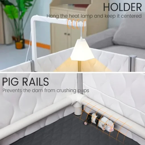 Safe & Comfortable Dog Farrowing Pen with Mat & Light Base - 2 Spacious Rooms (96"L x 48"W x 24"H) - Image 4